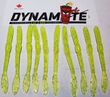 Load image into Gallery viewer, 3.5&quot; Walleye Worm Chartreuse Holo Silver Flake 10 Pcs.